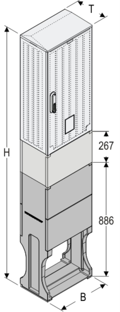 OS 40x50 K + F Kasten GFK mit Kurzsockel + Sockel, glatt, Flachdach, 1-türig, 1 Sperre, BxHxT=396x1627x245