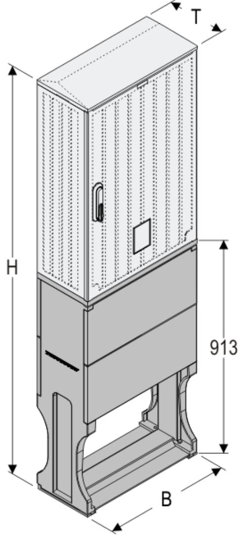 OS 53x60 + FP Kasten GFK mit Sockel mit Trennwand, glatt, Flachdach, 1-türig, 1 Sperre, BxHxT=528x1508x245