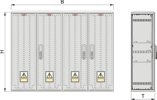 OSZ 53/2x26x60-2 Kasten GFK, gerippt, Flachdach, 4-türig, 3 Sperren, BxHxT=1058x620x245