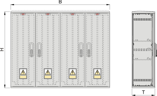 OSZ 26x4x80 Kasten GFK, gerippt, Schrägdach, 4-türig, 3 Sperren, BxHxT=1058x840x245