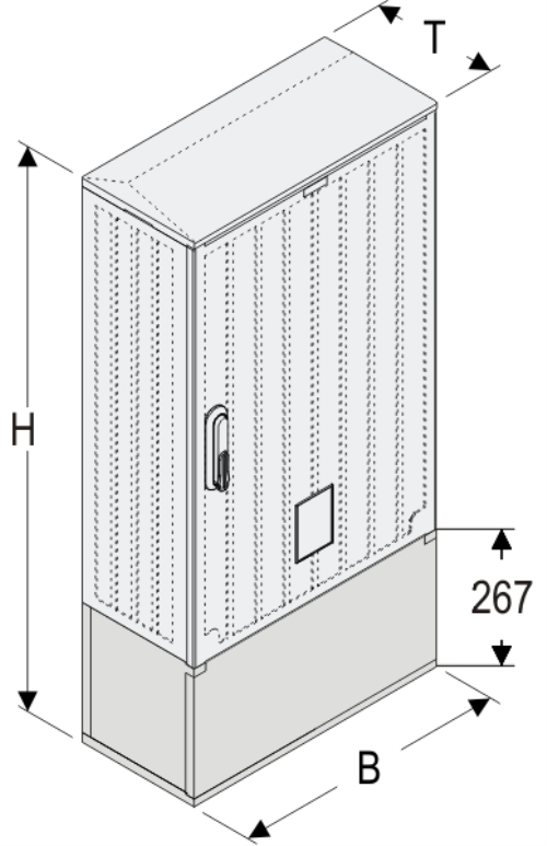 OSZi 53x80 + K Kasten GFK mit Kurzsockel + Isolierstützer, gerippt, Schrägdach, 1-türig, 1 Sperre, BxHxT=528x1084x245