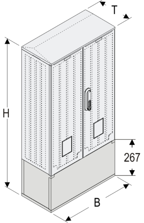 OSZi 53x80-2 + K Kasten GFK mit Kurzsockel + Isolierstützer, gerippt, Flachdach, 2-türig, 1 Sperre, BxHxT=528x1064x245