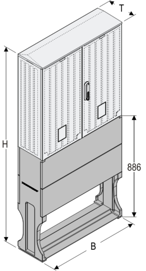 OSZi 80x80 + F Kasten GFK mit Sockel + Isolierstützer, gerippt, Flachdach, 2-türig, 1 Sperre, BxHxT=795x1683x245