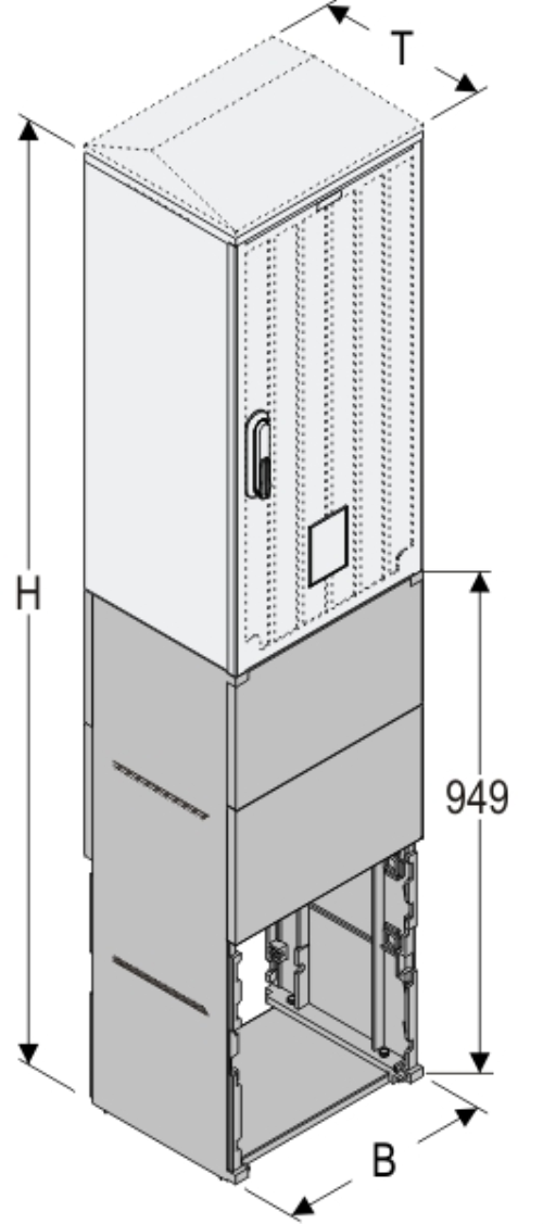 KSZ+KF 40 x 60 Kasten GFK + Sockel, gerippt, Schrägdach, 1-türig, 1 Sperre, BxHxT=396x1587x320