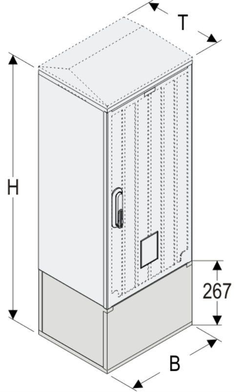 KS+KK 40 x 80 Kasten GFK + Kurzsockel, glatt, Schrägdach, 1-türig, 1 Sperre, BxHxT=396x1108x320