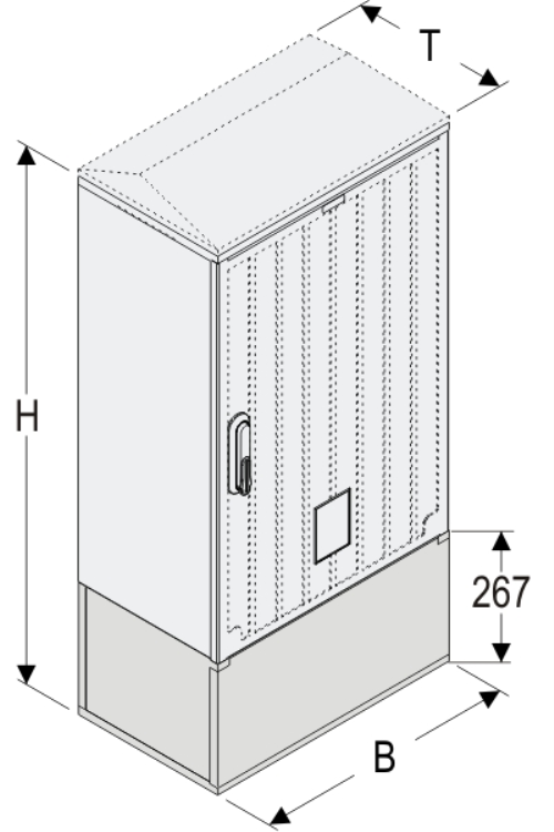 KS+KK 53 x 80 Kasten GFK + Kurzsockel, glatt, Schrägdach, 1-türig, 1 Sperre, BxHxT=528x1108x320