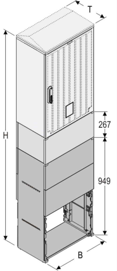 KS+KK+KF 53 x 80 Kasten GFK + Sockel + Kurzsockel, glatt, Flachdach, 1-türig, 1 Sperre, BxHxT=528x1987x320