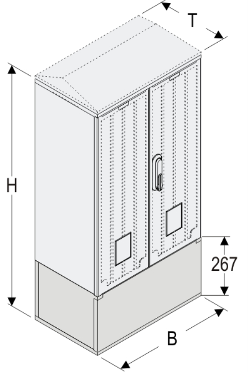 KS+KK 53 x 60 - 2 Kasten GFK + Kurzsockel, glatt, Flachdach, 2-türig, 1 Sperre, BxHxT=5286x864x320