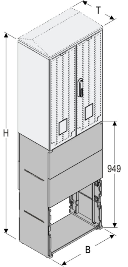 KS+KF 53 x 60 - 2 Kasten GFK + Sockel, glatt, Flachdach, 2-türig, 1 Sperre, BxHxT=528x1543x320