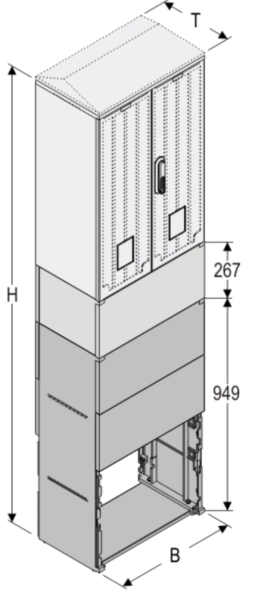 KS+KK+KF 53 x 60 - 2 Kasten GFK + Sockel, glatt, Flachdach, 2-türig, 1 Sperre, BxHxT=528x1787x320