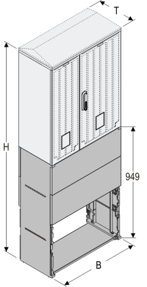 KS+KF 66 x 80 Kasten GFK + Sockel, glatt, Flachdach, 2-türig, 1 Sperre, BxHxT=660x1743x320