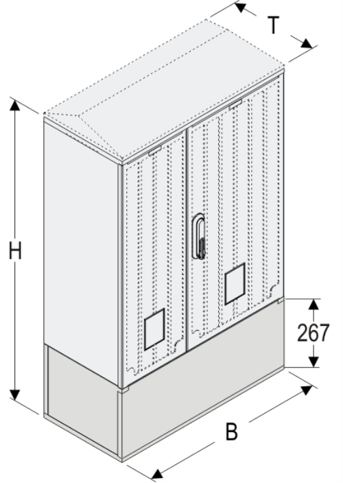 KS+KK 66 x 80 Kasten GFK + Kurzsockel, glatt, Schrägdach, 2-türig, 1 Sperre, BxHxT=660x1108x320