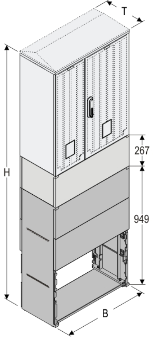 KS+KK+KF 66 x 60 Kasten GFK + Sockel + Kurzsockel, glatt, Flachdach, 2-türig, 1 Sperre, BxHxT=660x1787x320
