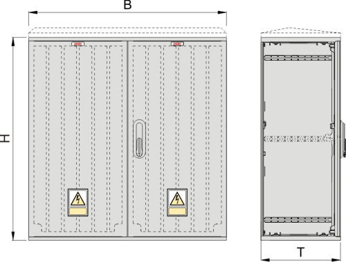 KSZ 80 x 60 Kasten GFK, gerippt, Flachdach, 2-türig, 1 Sperre, BxHxT=795x620x320
