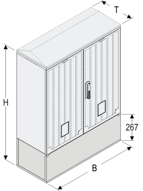 KS+KK 80 x 80 Kasten GFK + Kurzsockel, glatt, Flachdach, 2-türig, 1 Sperre, BxHxT=795x1064x320