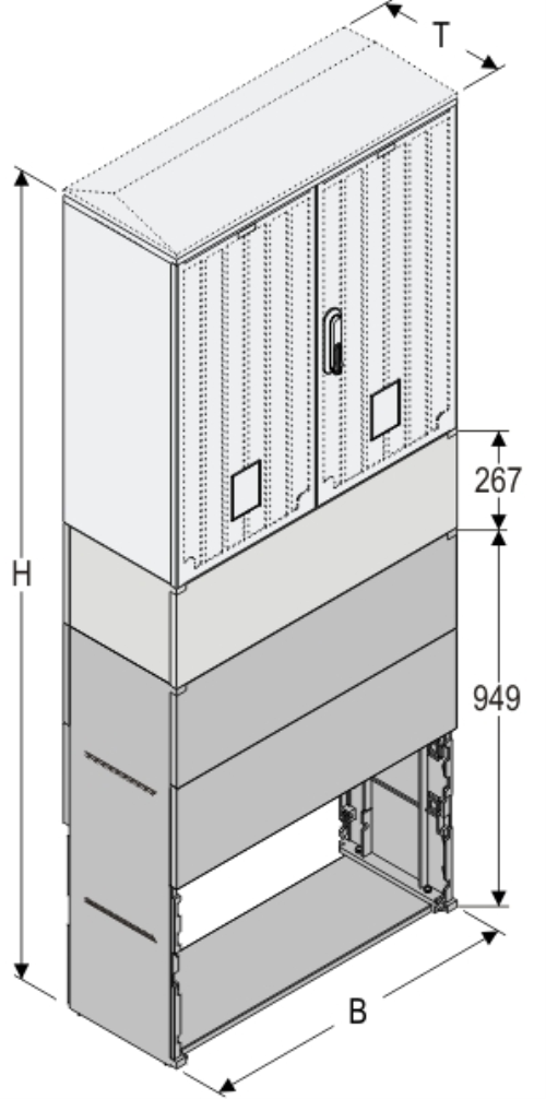 KS+KK+KF 80 x 80 Kasten GFK + Sockel + Kurzsockel, glatt, Flachdach, 2-türig, 1 Sperre, BxHxT=795x1987x320