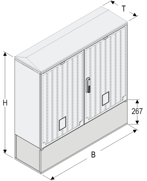KS+KK 106 x 80 Kasten GFK + Kurzsockel, glatt, Flachdach, 2-türig, 1 Sperre, BxHxT=1058x1064x320