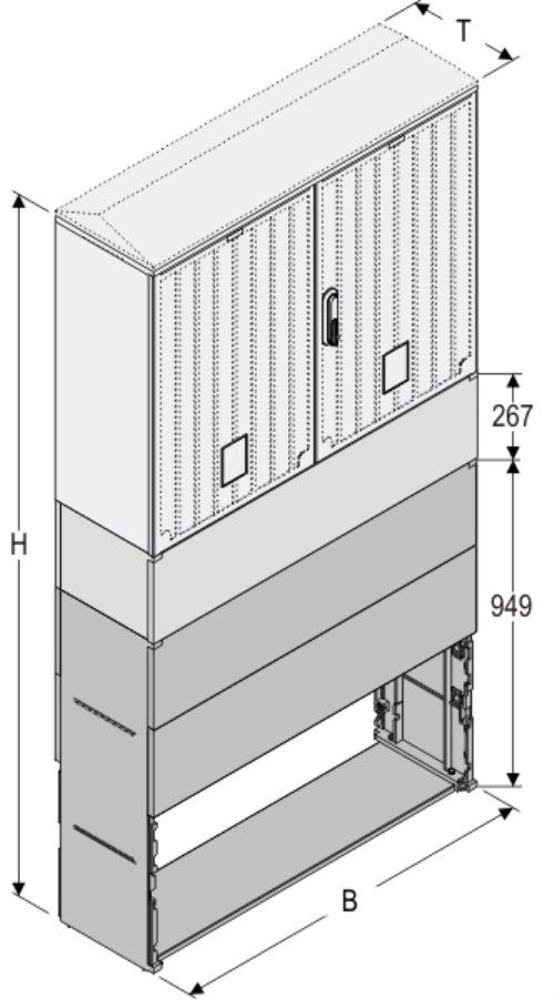 KS+KK+KF 106 x 80 Kasten GFK + Sockel + Kurzsockel, glatt, Flachdach, 2-türig, 1 Sperre, BxHxT=1058x1987x320