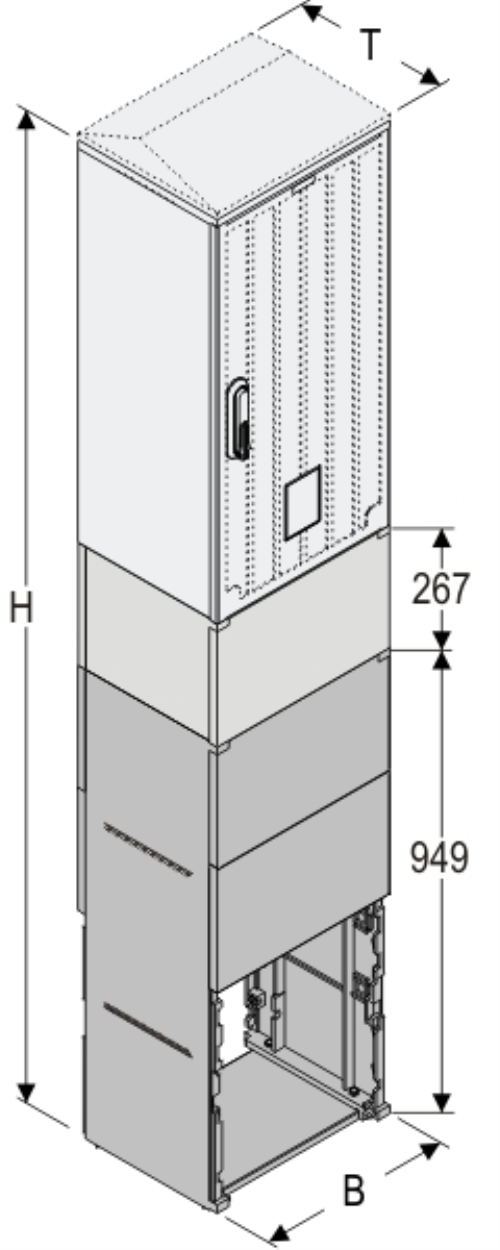 KSi+KK+KF 40 x 80 Kasten GFK + Sockel + Kurzsockel + Isolierstützer, glatt, Schrägdach, 1-türig, 1 Sperre, BxHxT=396x2031x320