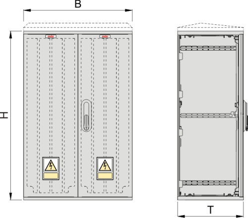 KSZi 53 x 80 - 2  Kasten GFK + Isolierstützer, gerippt, Flachdach, 2-türig, 1 Sperre, BxHxT=528x820x320