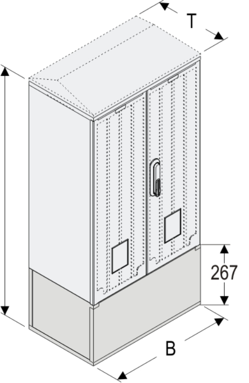 KSi+KK 53 x 80 - 2 Kasten GFK + Kurzsockel + Isolierstützer, glatt, Flachdach, 2-türig, 1 Sperre, BxHxT=528x1064x320