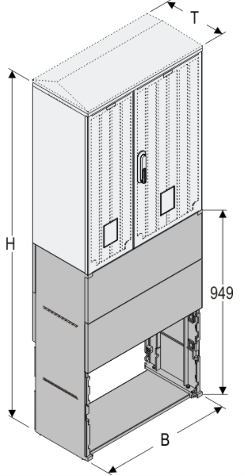 KSi+KF 66 x 80 Kasten GFK + Sockel + Isolierstützer, glatt, Schrägdach, 2-türig, 1 Sperre, BxHxT=660x1787x320