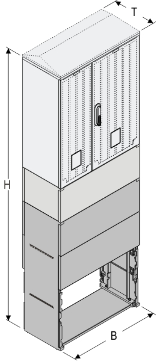 KSi+KK+KF 66 x 80 Kasten GFK + Sockel + Kurzsockel + Isolierstützer, glatt, Schrägdach, 2-türig, 1 Sperre, BxHxT=660x2031x320