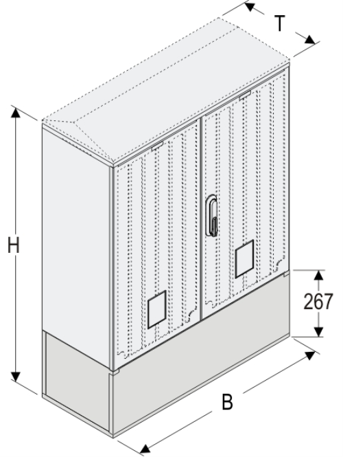 KSi+KK 80 x 80 Kasten GFK + Kurzsockel + Isolierstützer, glatt, Flachdach, 2-türig, 1 Sperre, BxHxT=795x1064x320