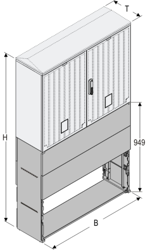 KSZi+KF 106 x 80 Kasten GFK + Sockel + Isolierstützer, gerippt, Flachdach, 2-türig, 1 Sperre, BxHxT=1058x1743x320