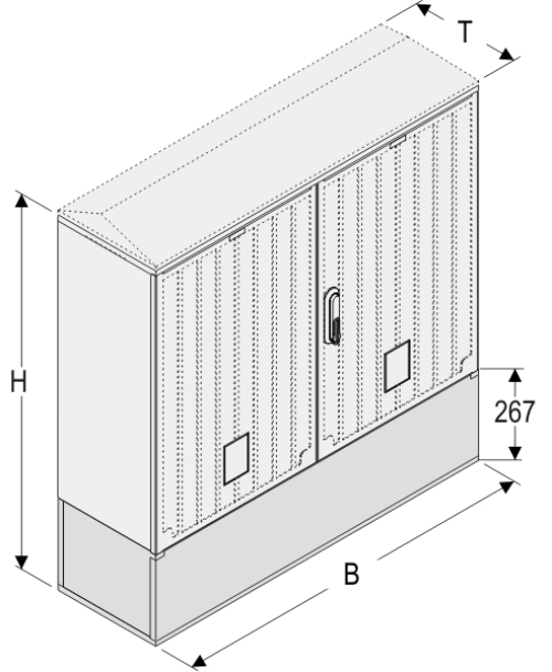 KSi+KK 106 x 80 Kasten GFK + Kurzsockel + Isolierstützer, glatt, Flachdach, 2-türig, 1 Sperre, BxHxT=1058x1064x320