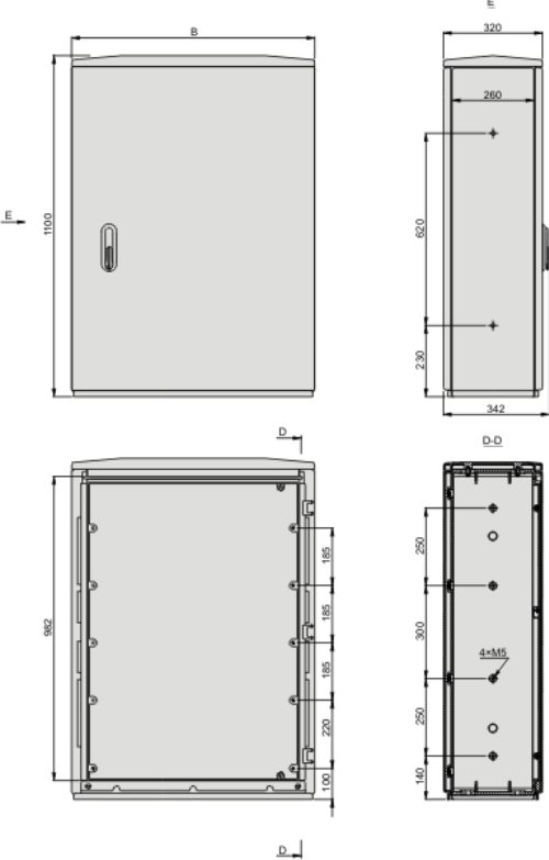 DIN 1 H, Kasten GFK, glatt, Schrägdach, 2-türig, 1 Sperre, BxHxT=800x1140x320