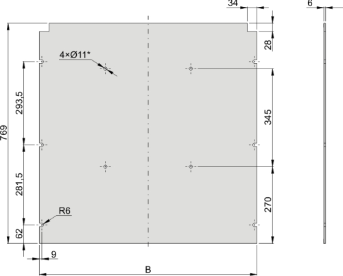 DIN 00 Montageplatte, BxH=435x769