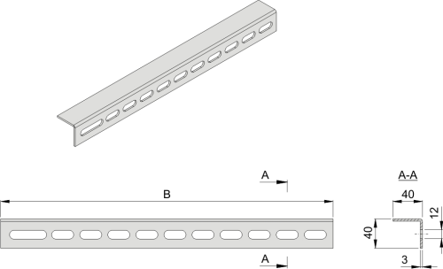 DKP 59 Montageprofil, BxHxT=585x40x40