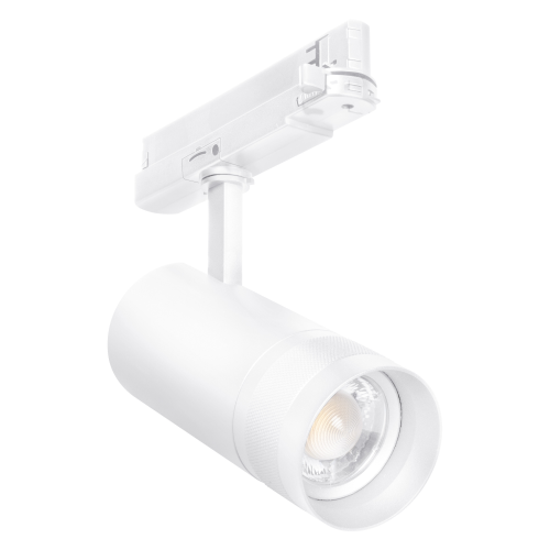 LED - 3 Phasen-Stromschienenstrahler Universal TW | 20W | Dimmbar über Drehregler: 80-1600lumen | Einstellbarer Abstrahlwinkel: 21°-50° | Gehäuse: weiß | 3000K/4000K | CRI>90 | HxD: 256x72mm