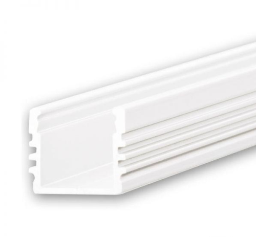 PL2 weiß / Klasse1 Aluprofil hoch weiß RAL9010 für LED-Flex; Außenmaß BxH: 16,8x13,01mm; Innenmaß BxH: 12,4x13mm; (für LED Bänder mit max. 12mm Breite) in Stange zu 2m