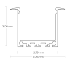 Klasse10 Einbau Aluprofil hoch für LED-Flex; Außenmaß inkl. Flügel BxH: 33,84x26,00mm; Einbaumaß BxH: 26,79x25,00mm; Innenmaß BxH: 23,50x25,00mm; (für LED Bänder mit max. 23mm Breite) in Stange zu 2m