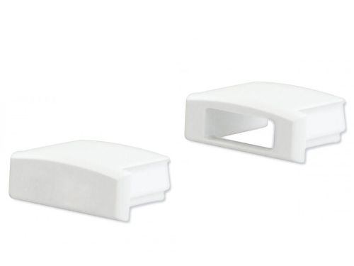 Endkappensatz für Aluprofil flach; PVC weiß; bestehend aus 2 Stück (1 mit Loch / 1 ohne Loch)