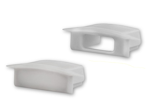 Endkappensatz für Einbau Aluprofil flach; PVC grau; bestehend aus 2 Stück (1 mit Loch / 1 ohne Loch)