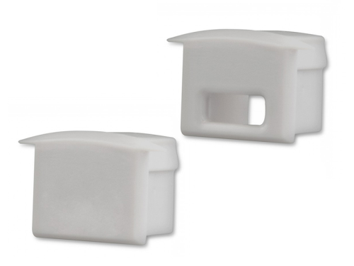 Endkappensatz für Einbau Aluprofil hoch; PVC grau; bestehend aus 2 Stück (1 mit Loch / 1 ohne Loch)