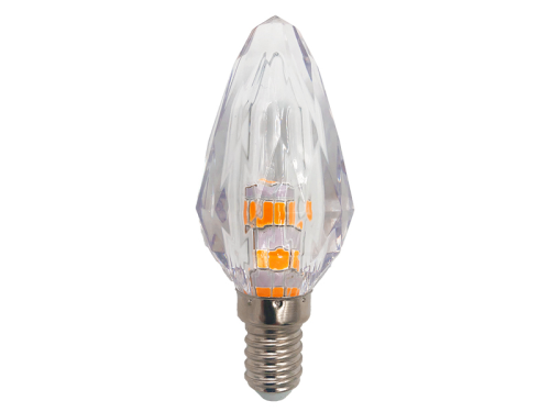 LED Glas Facettenlampe Kerze klar, E14 (inkl. E27 Adapter), Kristalleffekt, 230V, 28 LEDs, 150lumen, 2700K, IP20, dimmbar