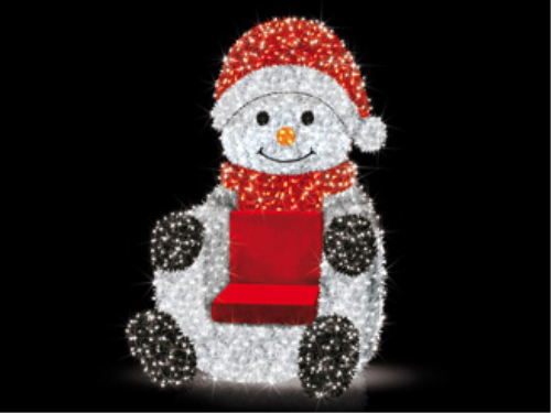 LED 3D-Motiv "Thron-Schneemann" Weiß/Rot | HxBxT: 220x145x90cm | 24V | 40W | kaltweiß | inkl. Netzteil | IP44 |