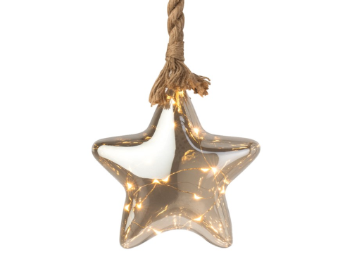 Batterie Weihnachtsstern Glas auf Seil | d: 20cm | 15 LEDs | warmweiß | Batterie: 3xAA exkl. | Timer: 6h an, 18h aus | IP20 |