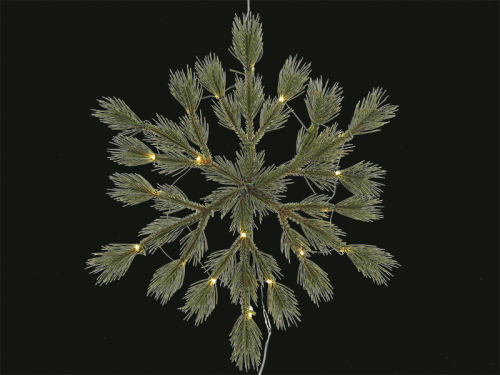 Batterie Schneeflockenhänger grün, Durchmesser: 50cm, 30 LEDs, warmweiß