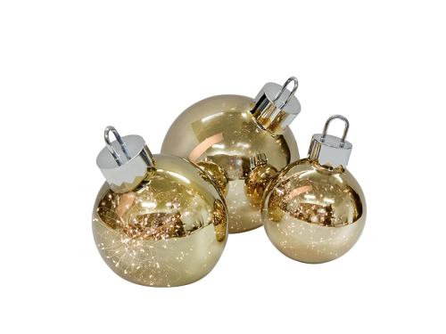 Ornament Christbaumkugel chrom/gold groß - mit faszinierendem Lichteffekt - Batteriebetrieben D: 30cm