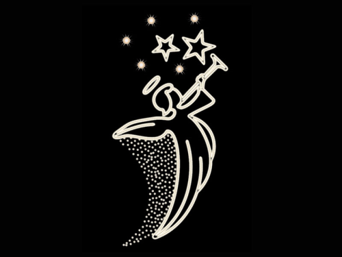 Engel mit Trompete und Sterne – sorgt für Weihnachtsstimmung – warmweiß